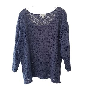 Express Blue Crochet Knit Mesh Top - Size Large.